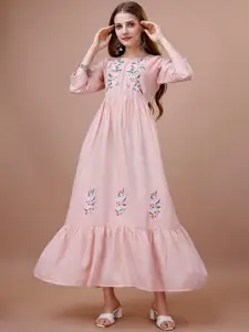 Ishin Floral Embroidered Fit & Flare Maxi Ethnic Dresses