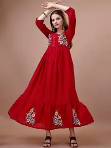 Ishin Floral Embroidered Fit & Flare Maxi Ethnic Dresse