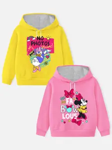 YK Disney Girls Pack Of 2 Minnie Mouse Printed Hooded Cotton Sweatshirt