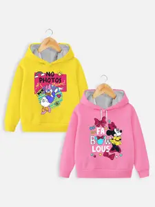 YK Disney Girls Pack Of 2 Minnie Mouse Printed Hooded Cotton Sweatshirt