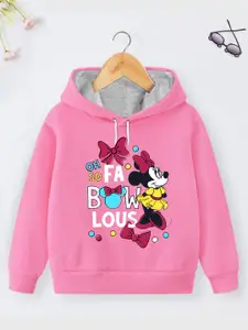 YK Disney Girls Minnie Mouse Printed Hooded Cotton Sweatshirt
