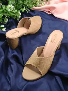 PANAHI Textured Open Toe Block Heels