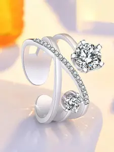Jewels Galaxy Silver-Plated AD Studded Finger Ring