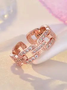 Jewels Galaxy Rose Gold-Plated American Diamond Studded Finger Ring