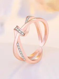 Jewels Galaxy Rose Gold-Plated AD Studded Finger Ring