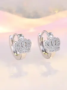 Jewels Galaxy Silver Plated AD Studded Hoop Earrings