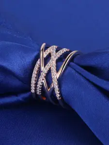 Jewels Galaxy Rose Gold-Plated AD Studded Finger Ring