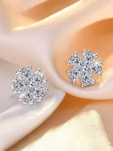 Jewels Galaxy Silver Plated AD Studded Studs Earrings