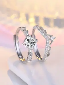 Jewels Galaxy Set Of 2 Silver-Plated AD Studded Finger Rings
