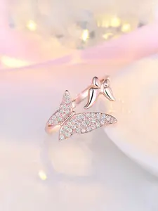 Jewels Galaxy Rose Gold-Plated American Diamond Studded Finger Ring