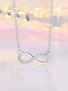Jewels Galaxy Silver-Plated AD-Studded Infinity Shaped Pendant With Chain