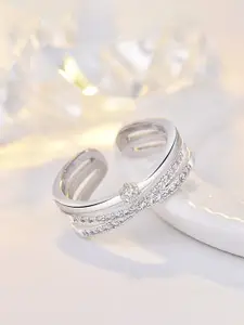 Jewels Galaxy Silver-Plated AD Studded Finger Ring