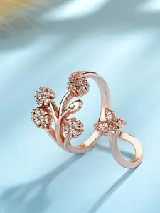 Jewels Galaxy Rose Gold-Plated AD Studded Finger Ring