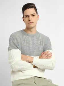Dennis Lingo Colourblocked Round Neck Long Sleeves Acrylic Pullover Sweater