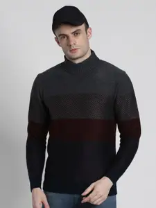 Dennis Lingo Colourblocked Turtle Neck Long Sleeves Acrylic Pullover Sweater