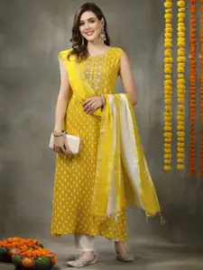 Stylum Floral Printed Gotta Patti A-Line Kurta with Dupatta