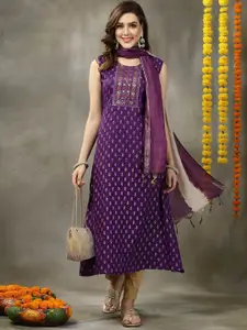 Stylum Ethnic Motifs Printed A-Line Kurta with Dupatta