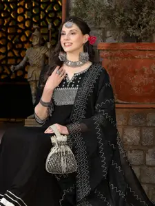 Stylum Ethnic Embroidered Sequined Fit & Flare Ethnic Dress With Dupatta