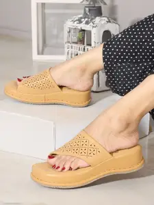 Denill Laser Cut Open Toe Flats