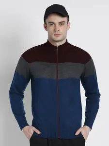 Dennis Lingo Colourblocked Mock Collar Long Sleeves Acrylic Cardigan Sweater
