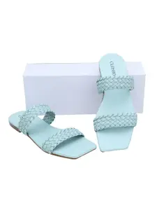 CLOSHO Braided Double Strapped Open Toe Flats