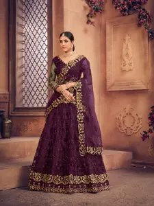 KALINI Embroidered Thread Work Semi-Stitched Lehenga & Unstitched Blouse With Dupatta