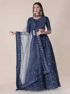 KALINI Embroidered Thread Work Semi-Stitched Lehenga & Unstitched Blouse With Dupatta