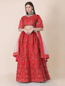 KALINI Embroidered Sequinned Semi-Stitched Lehenga & Unstitched Blouse With Dupatta