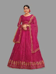 KALINI Embroidered Thread Work Semi-Stitched Lehenga & Unstitched Blouse With Dupatta