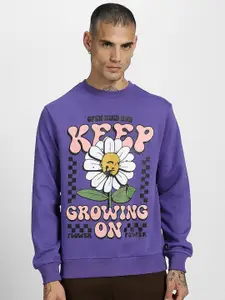 VEIRDO Graphic Printed Ribbed Fleece Pullover Sweatshirt