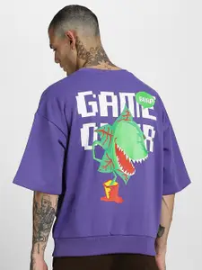 VEIRDO Purple Graphic Printed Fleece Pullover Sweatshirt