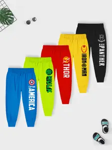 YK Marvel Boys Pack Of 5 Typography Printed Pure Cotton Joggers