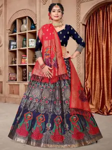 KALINI Woven Design Semi-Stitched Lehenga & Unstitched Blouse With Dupatta