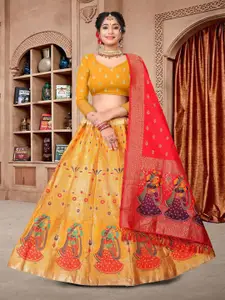KALINI Ethnic Motifs Woven Design Semi-Stitched Lehenga & Unstitched Blouse With Dupatta