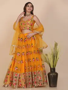 KALINI Embroidered Thread Work Semi-Stitched Lehenga & Unstitched Blouse With Dupatta