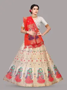 KALINI Ethnic Motifs Woven Design Semi-Stitched Lehenga & Unstitched Blouse With Dupatta
