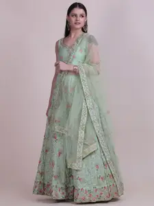 KALINI Embroidered Thread Work Semi-Stitched Lehenga & Unstitched Blouse With Dupatta