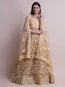KALINI Embroidered Thread Work Semi-Stitched Lehenga & Unstitched Blouse With Dupatta