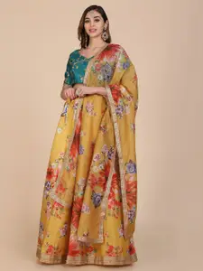 KALINI Embroidered Semi-Stitched Lehenga & Unstitched Blouse With Dupatta
