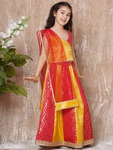 Aj DEZInES Girls Woven Design Zari Ready To Wear Lehenga & Blouse With Dupatta