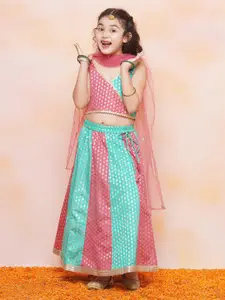 Aj DEZInES Girls Woven Design Zari Ready To Wear Lehenga & Blouse With Dupatta