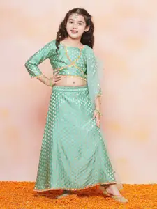 Aj DEZInES Girls Woven Design Zari Satin Ready To Wear Lehenga & Blouse With Dupatta