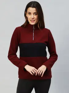 Rigo Colourblocked Mock Collar Cotton Sweatshirt