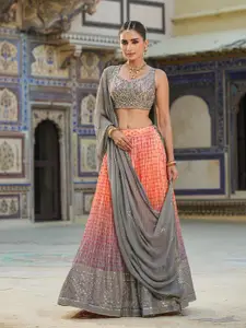 SCAKHI Embroidered Sequinned Silk Ready To Wear Lehenga & Blouse With Dupatta