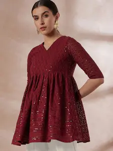 all about you Geometric Embellished Georgette Chikankari Kurti