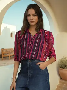 U.S. Polo Assn. Women Ethnic Motifs Print V-Neck Shirt Style Top