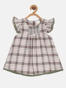 Aomi Infants Girls Checked Flutter Sleeve Cotton A-Line Dress
