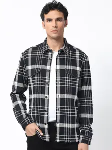 RARE RABBIT Men Trillo Checked Spread Collar Cotton Tailored Shacket