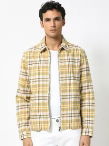 RARE RABBIT Men Marino Checked Spread Collar Cotton Tailored Shacket