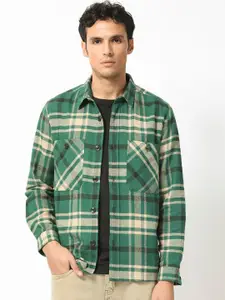 RARE RABBIT Men Nero Geometric Checked Longline Tailored Shacket